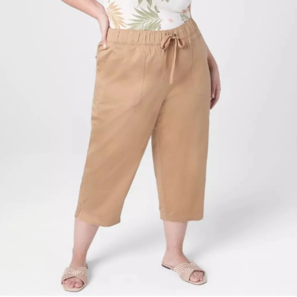 Lane Bryant Beige Drawstring Crop Pants Size 22/24 (3X)